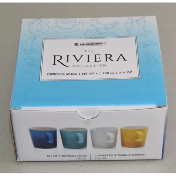 NEW IN BOX Le Creuset 4 PC SET The Riviera Collection ESPRESSO MUGS Cups - Picture 9 of 10